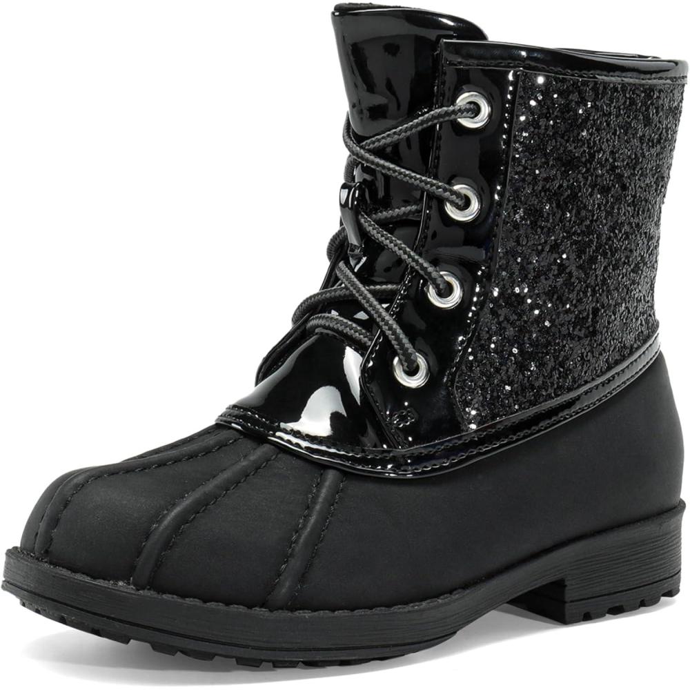 imageDREAM PAIRS Girls Glitter Ankle Boots Warm and Soft Velvet Lining with Side Zipper for ToddlerLittle KidBig KidBlack