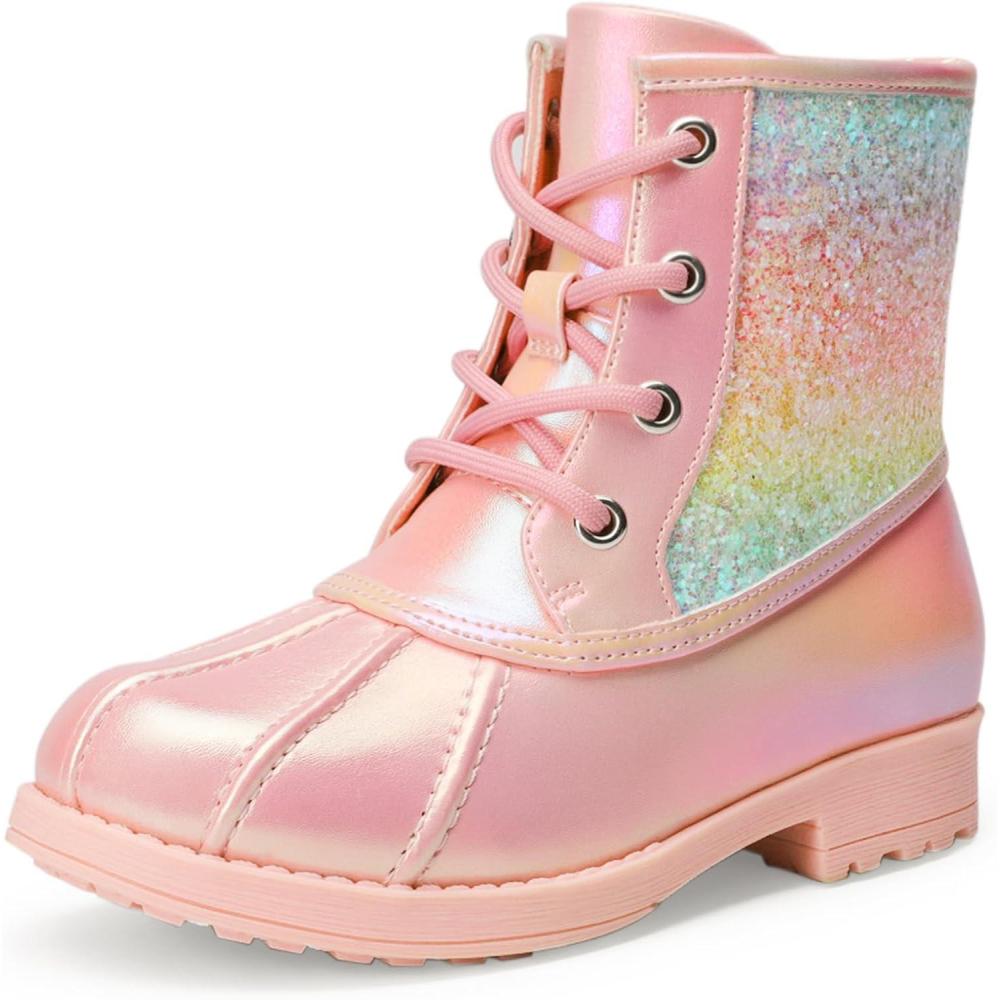 imageDREAM PAIRS Girls Glitter Ankle Boots Warm and Soft Velvet Lining with Side Zipper for ToddlerLittle KidBig KidPinkRainbow