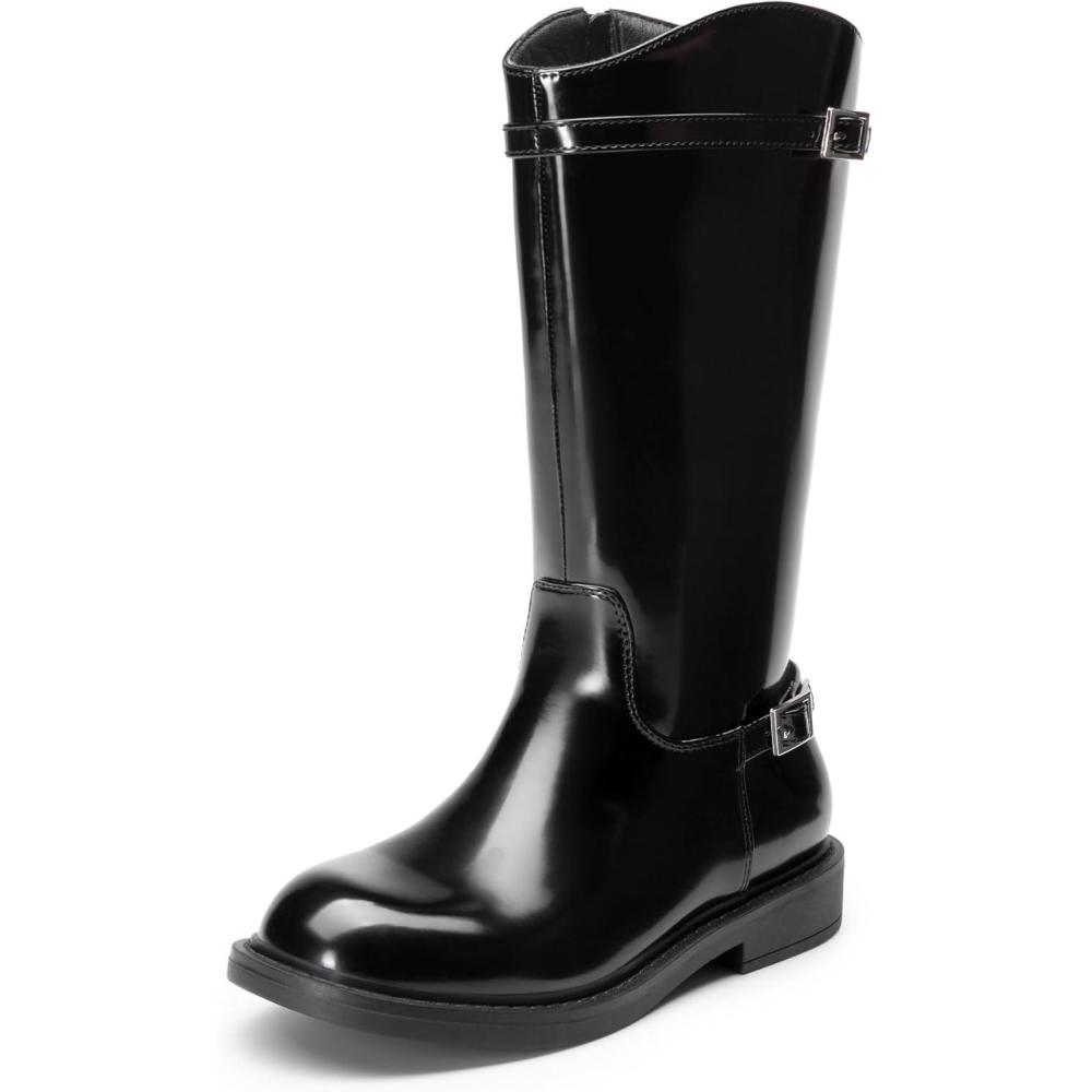 imageDREAM PAIRS Girls Knee High Boots Side Zipper Riding Shoes for Little KidBig KidAll Black