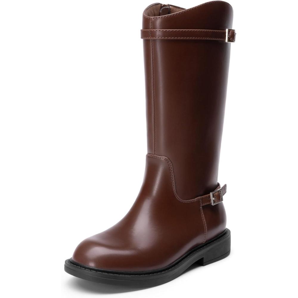 imageDREAM PAIRS Girls Knee High Boots Side Zipper Riding Shoes for Little KidBig KidBrown