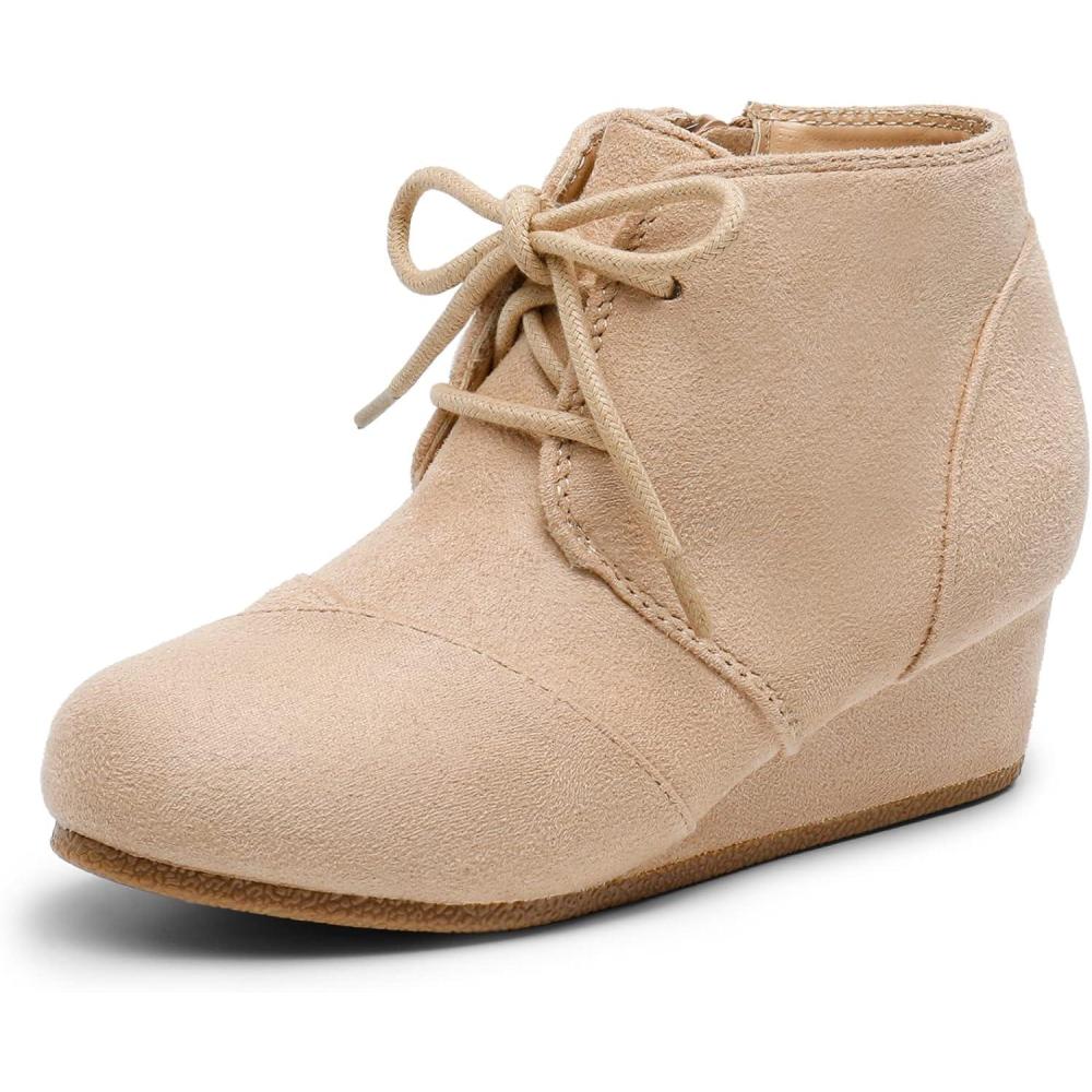imageDREAM PAIRS Girls Low Wedge Heel Booties Side Zipper Ankle Boots ToddlerLittle KidBig KidBeige