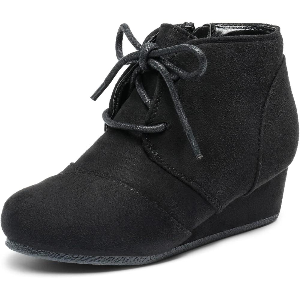 imageDREAM PAIRS Girls Low Wedge Heel Booties Side Zipper Ankle Boots ToddlerLittle KidBig KidBlack