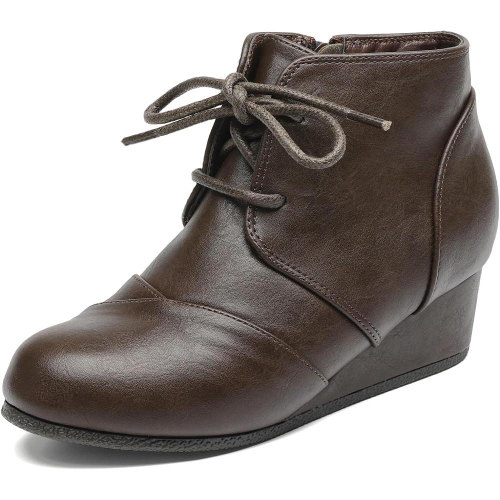 imageDREAM PAIRS Girls Low Wedge Heel Booties Side Zipper Ankle Boots ToddlerLittle KidBig KidBrownpu