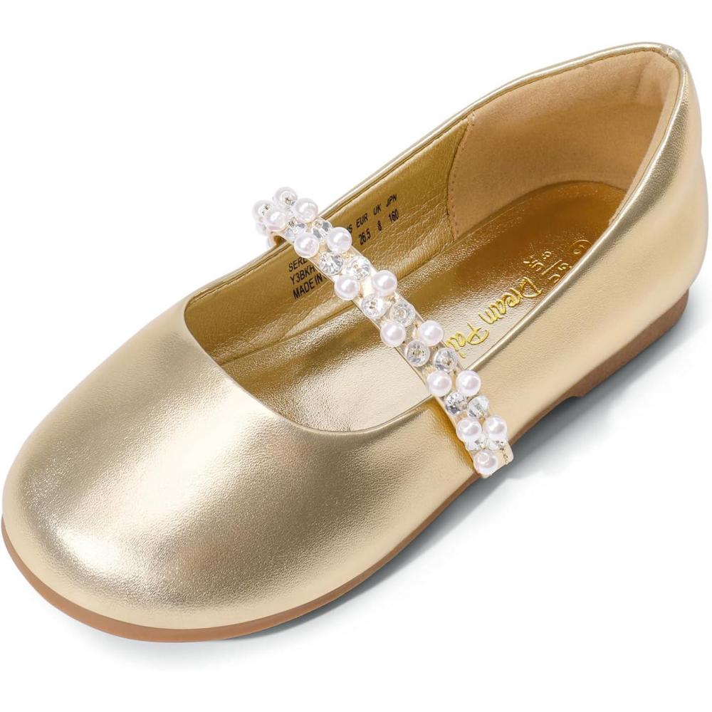 imageDREAM PAIRS Girls Mary Jane Dress Shoes Ballerina Flats for Wedding Party ToddlerLittle KidBig KidGoldt