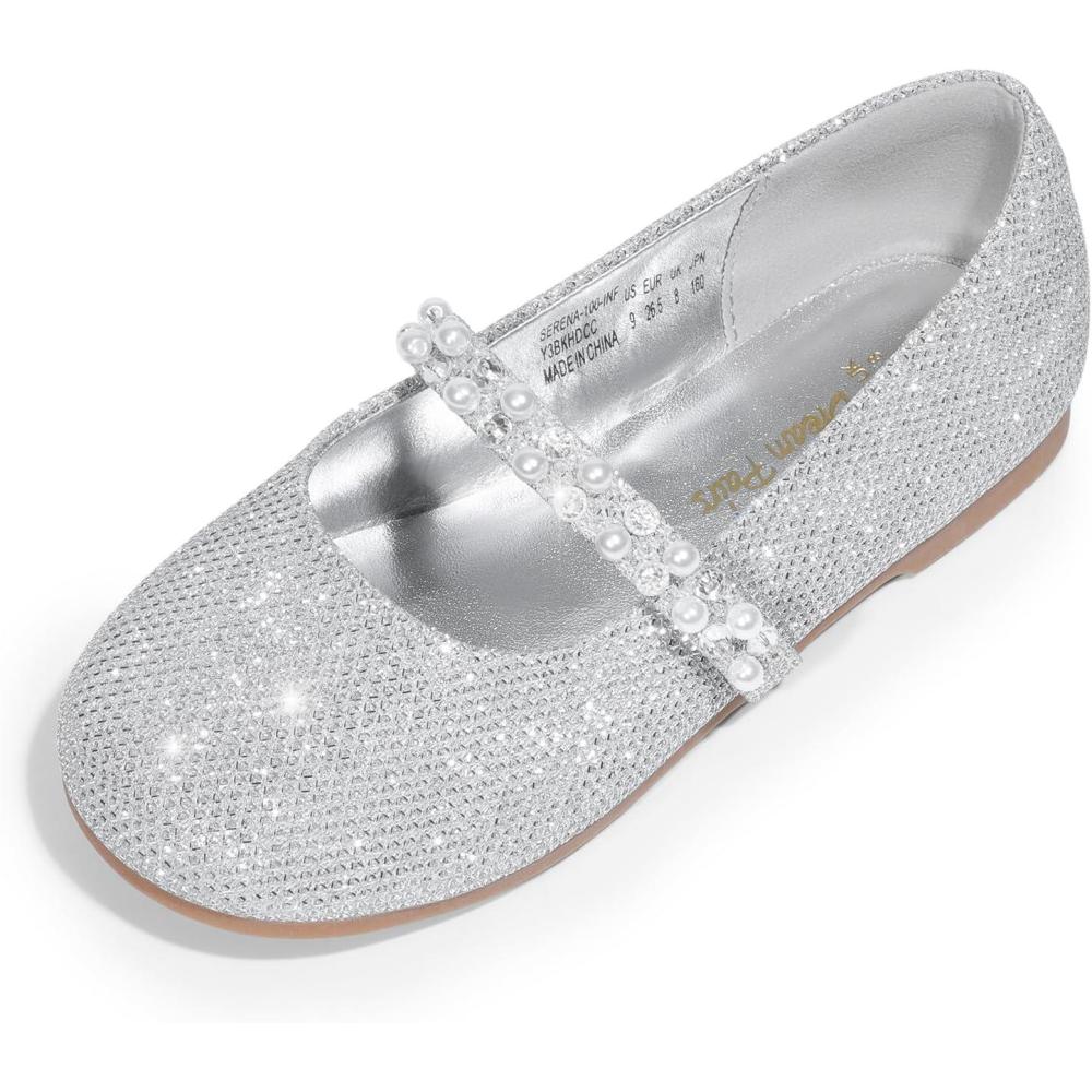 imageDREAM PAIRS Girls Mary Jane Dress Shoes Ballerina Flats for Wedding Party ToddlerLittle KidBig KidSilverGlittert