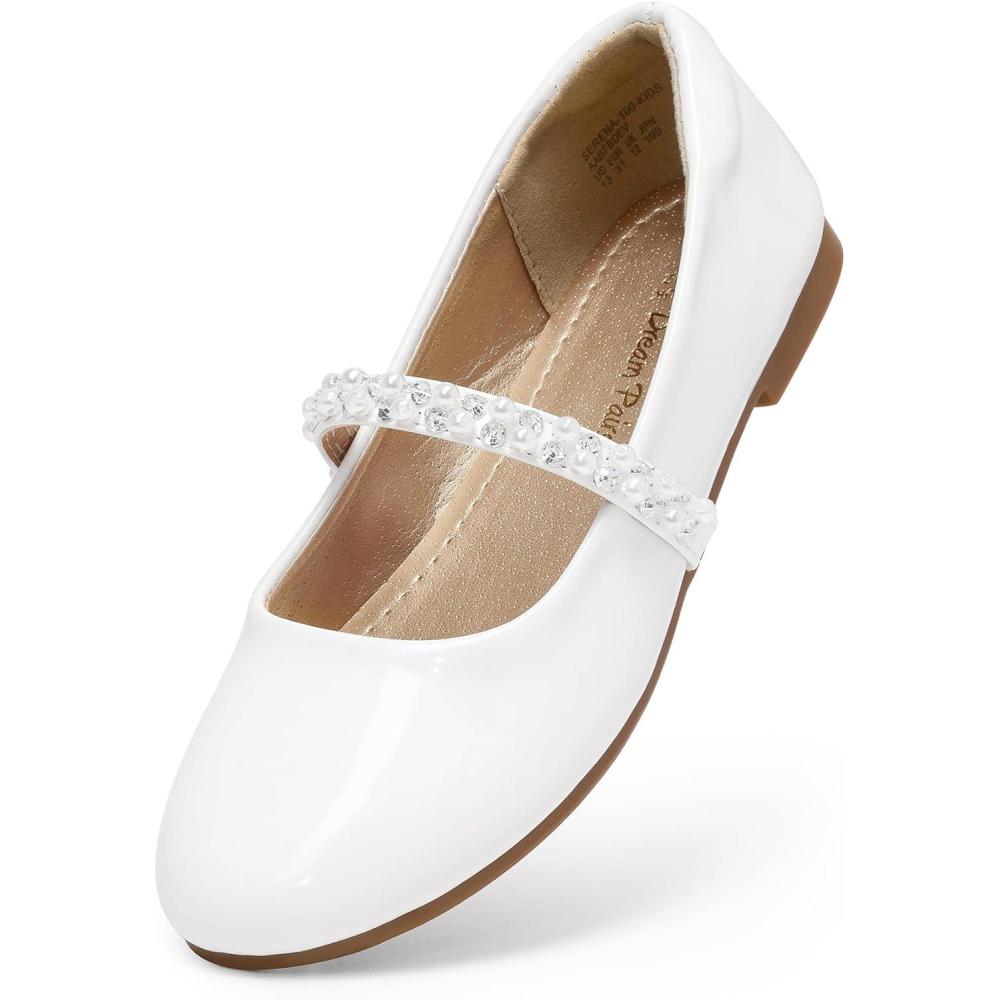 imageDREAM PAIRS Girls Mary Jane Dress Shoes Ballerina Flats for Wedding Party ToddlerLittle KidBig KidWhitePat