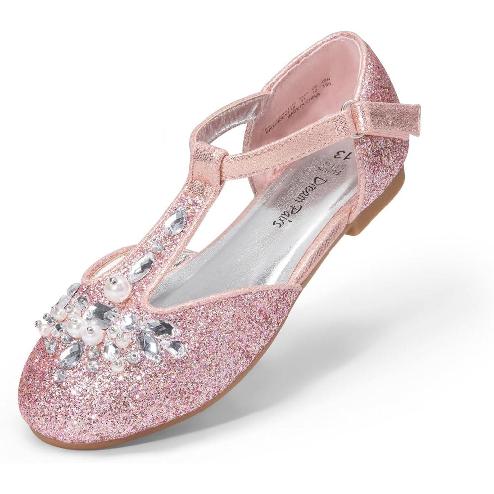 imageDREAM PAIRS Girls Mary Jane Dress Shoes Pearl TStrap Party Flower Wedding Princess Flats for Toddler Little Big KidPink
