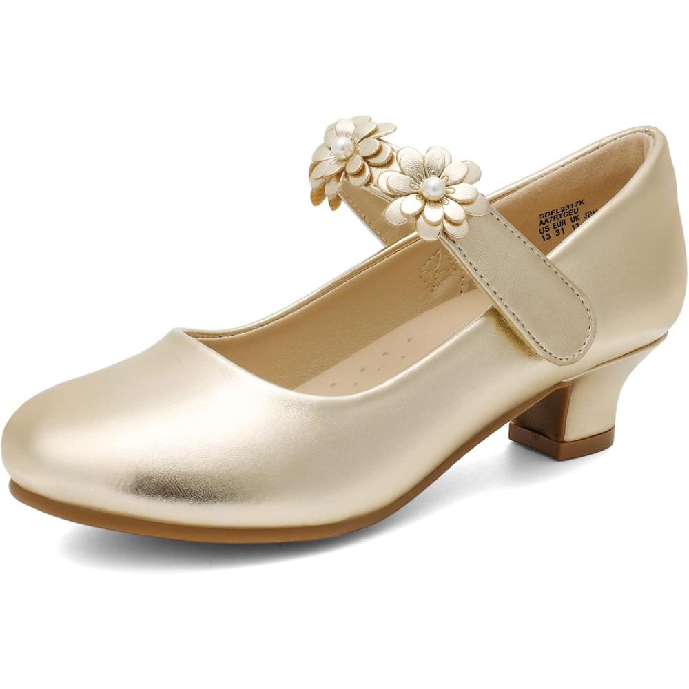 imageDREAM PAIRS Girls Mary Jane Dress Shoes Pumps Low Heels Flower Party Wedding PrincessGold