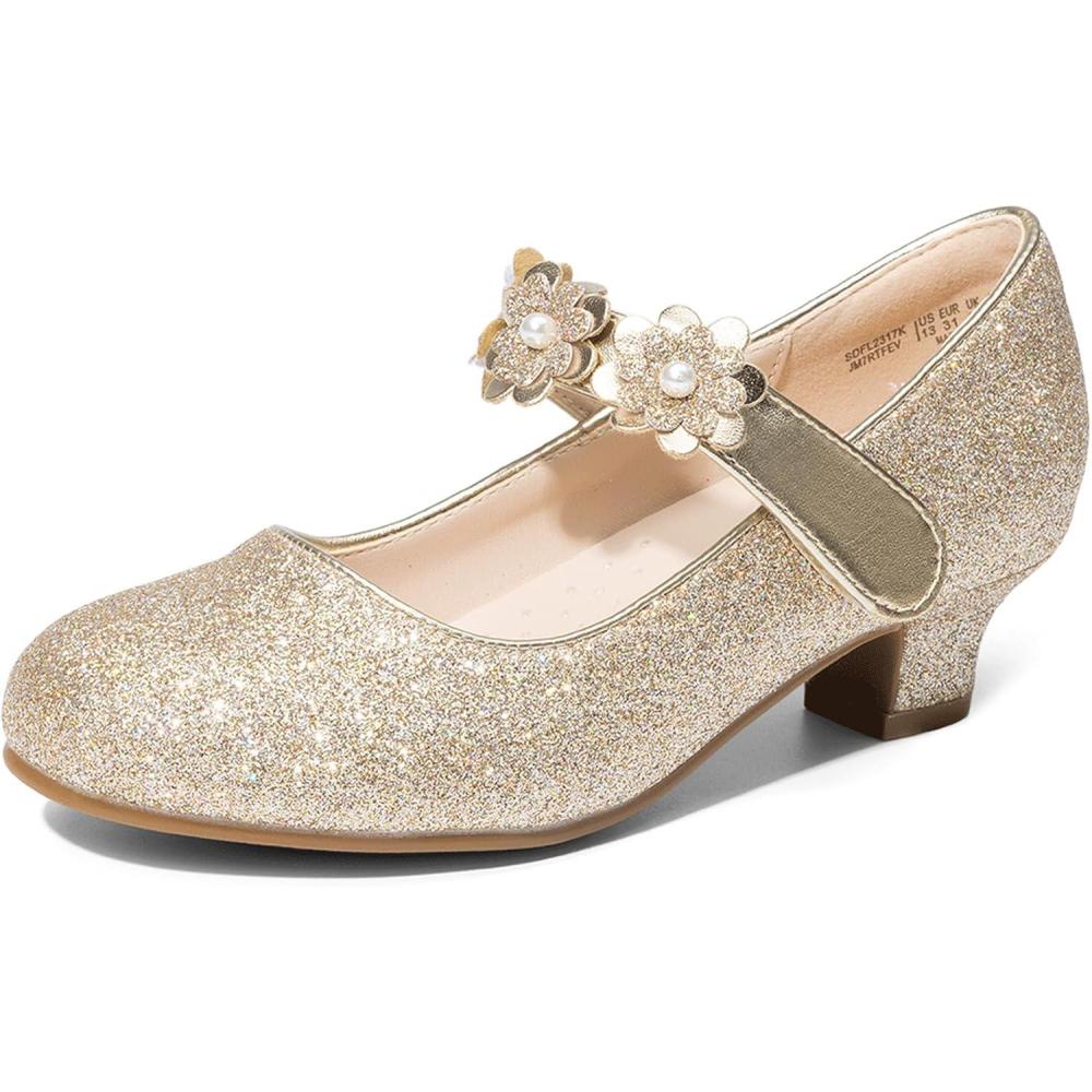 imageDREAM PAIRS Girls Mary Jane Dress Shoes Pumps Low Heels Flower Party Wedding PrincessLight Gold
