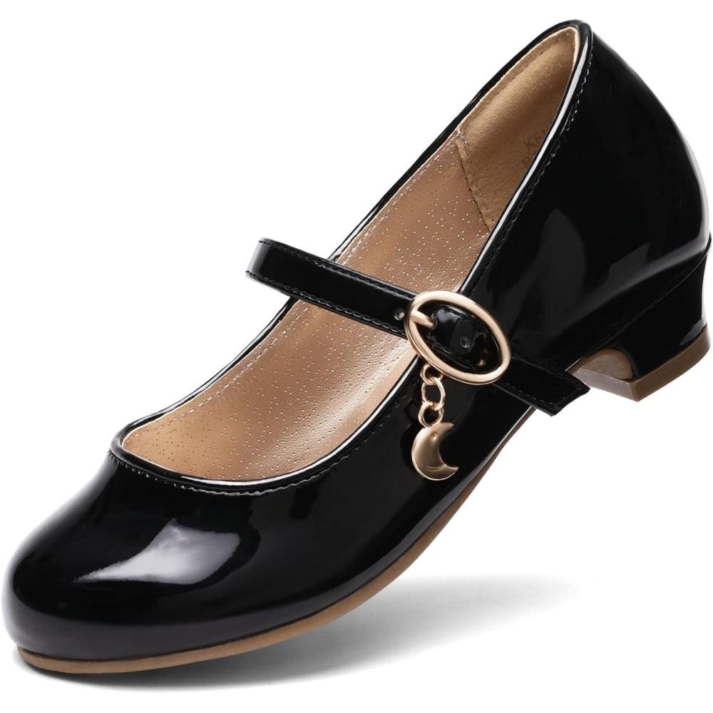 imageDREAM PAIRS Girls Mary Jane Low Heel Princess Flower Wedding Party Pump Dress ShoesBlackPat