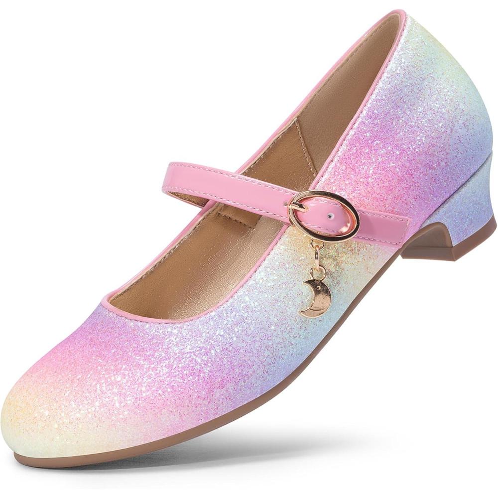 imageDREAM PAIRS Girls Mary Jane Low Heel Princess Flower Wedding Party Pump Dress ShoesRainbow
