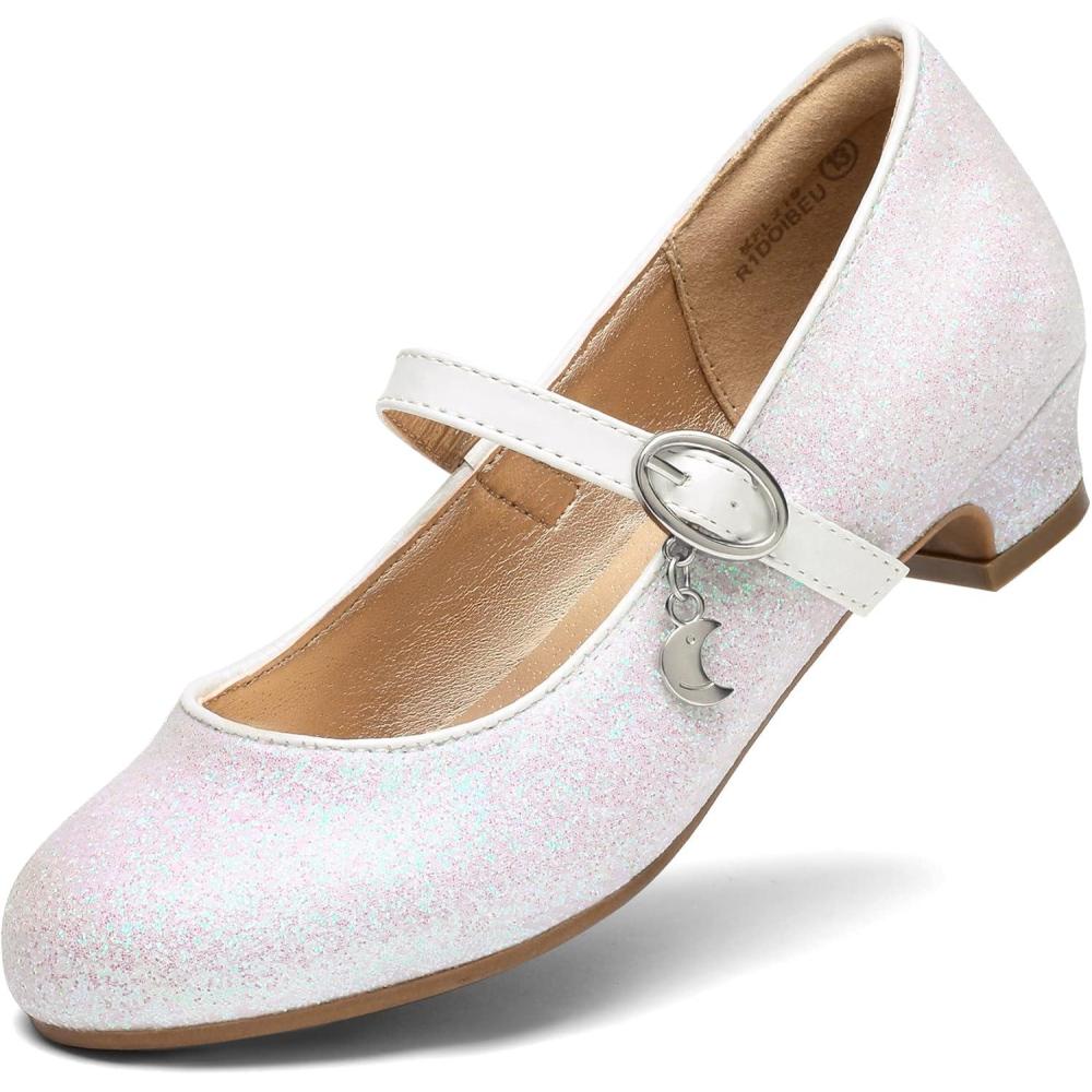 imageDREAM PAIRS Girls Mary Jane Low Heel Princess Flower Wedding Party Pump Dress ShoesWhite