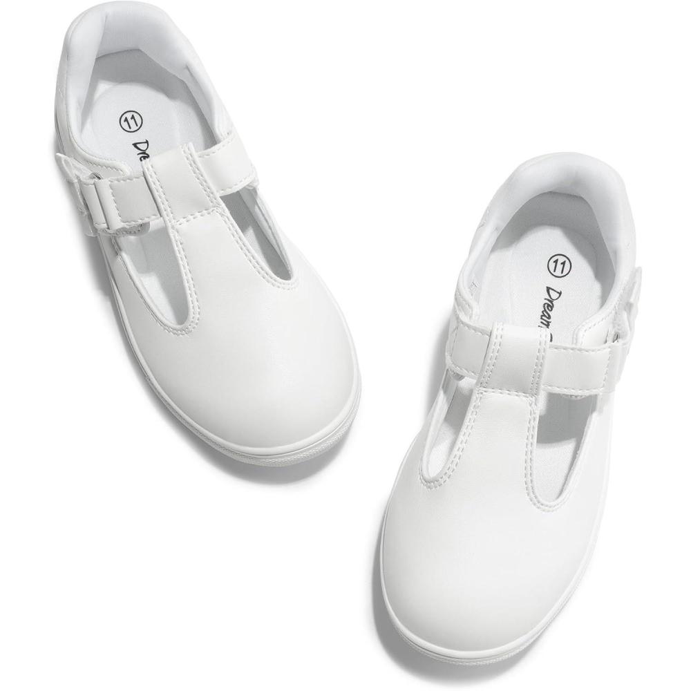 imageDREAM PAIRS Girls Mary Jane Shoes TStrap Flat Sneakers for School Uniform Dress Shoes for ToddlerLittle Kid Casual Daily Wear Special EventsWhite