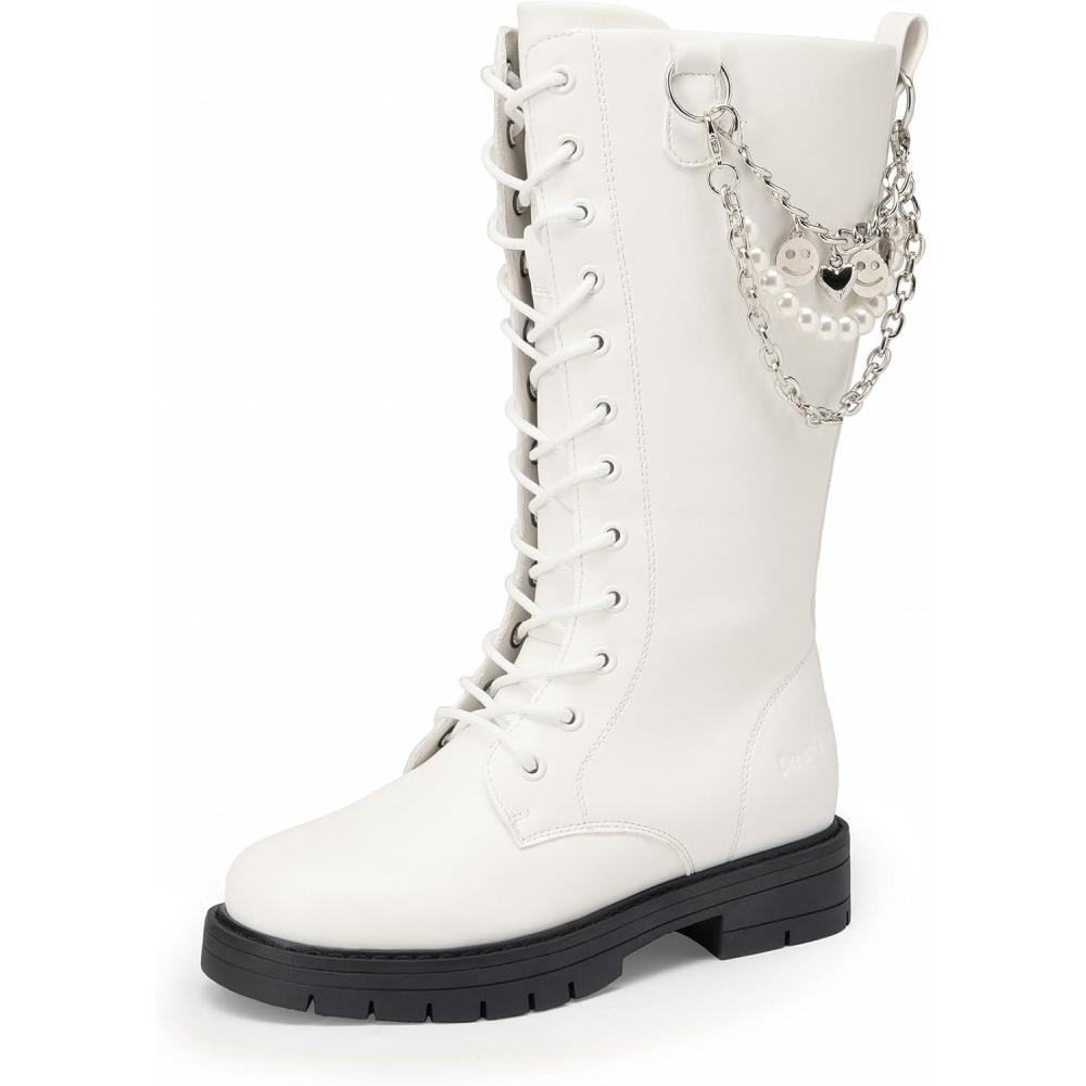 imageDREAM PAIRS Girls Riding Boots Knee High Side Zipper Mid Calf Shoes Little KidBig KidWhite