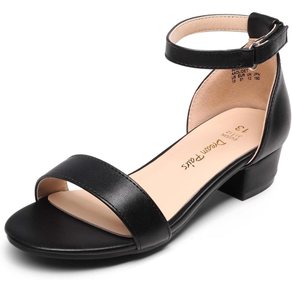 imageDREAM PAIRS Girls Sandals Low Heel Dress Pump Ankle Strap Interchangeable Bow Flower Wedding Party Shoes for Little KidBig KidBlack