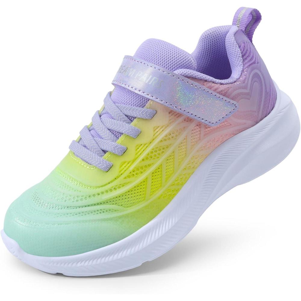 imageDREAM PAIRS Girls Shoes Kids Tennis Sparkle Ease Running Athletic Lightweight Sneakers for LittleBig Kids ToddlerGreenYellowPurple