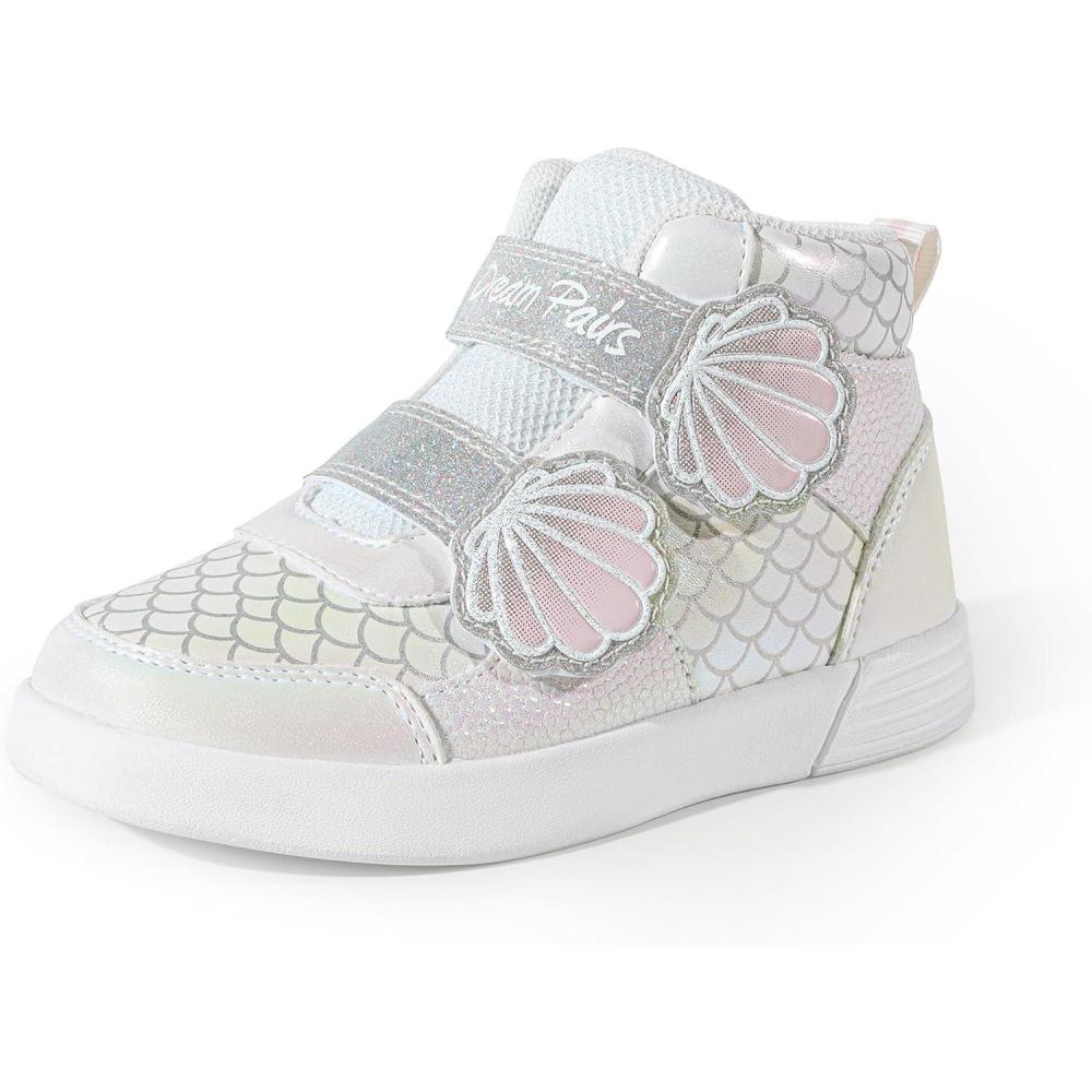 imageDREAM PAIRS Girls Shoes Toddler Sneakers Kids High Top Shoes with Hook and Loop Storybook Casual Walking ShoesWhiteRainbow