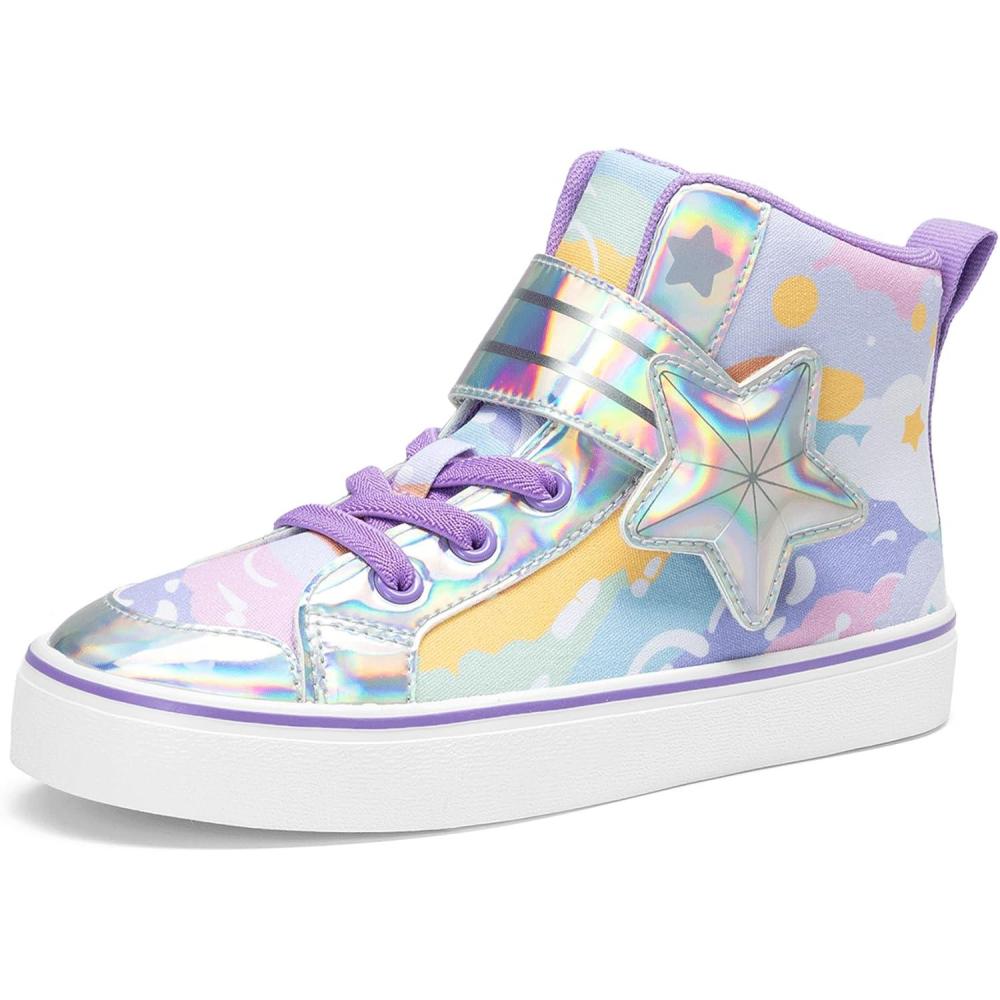 imageDREAM PAIRS Girls Sneakers High Top Hook and Loop Sparkly Shiny Comfortable Casual Walking Shoes for ToddlerLittleBig KidsRainbowPurple