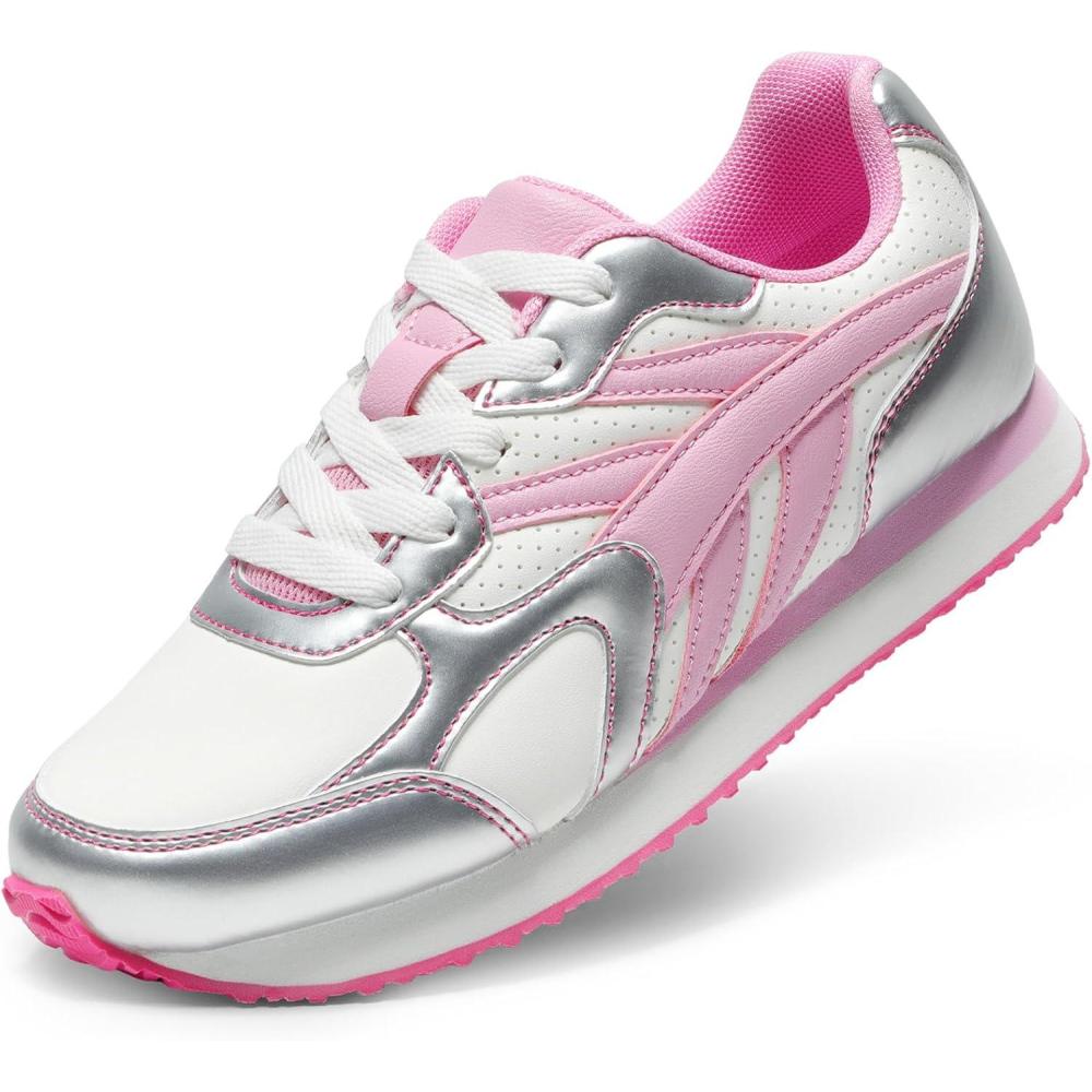 imageDREAM PAIRS Girls Sneakers Laceup Tennis Running Casual LilLegends Lightweight Classic Walking Shoes for LittleBig KidPinkSilver