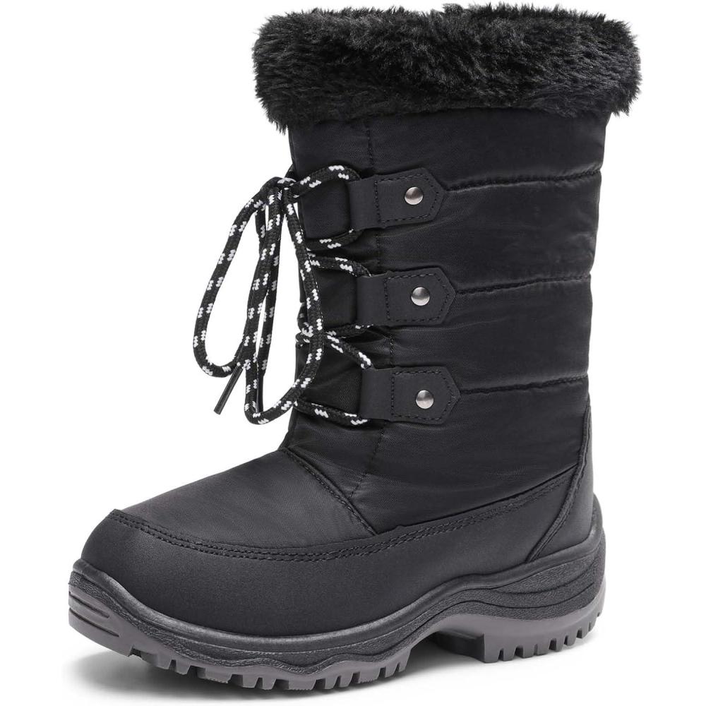 imageDREAM PAIRS Girls Snow Boots Warm Cozy AntiSlip Lightweight Mid Calf Faux Fur Lining Winter Shoes for LittleBig KidsBlack