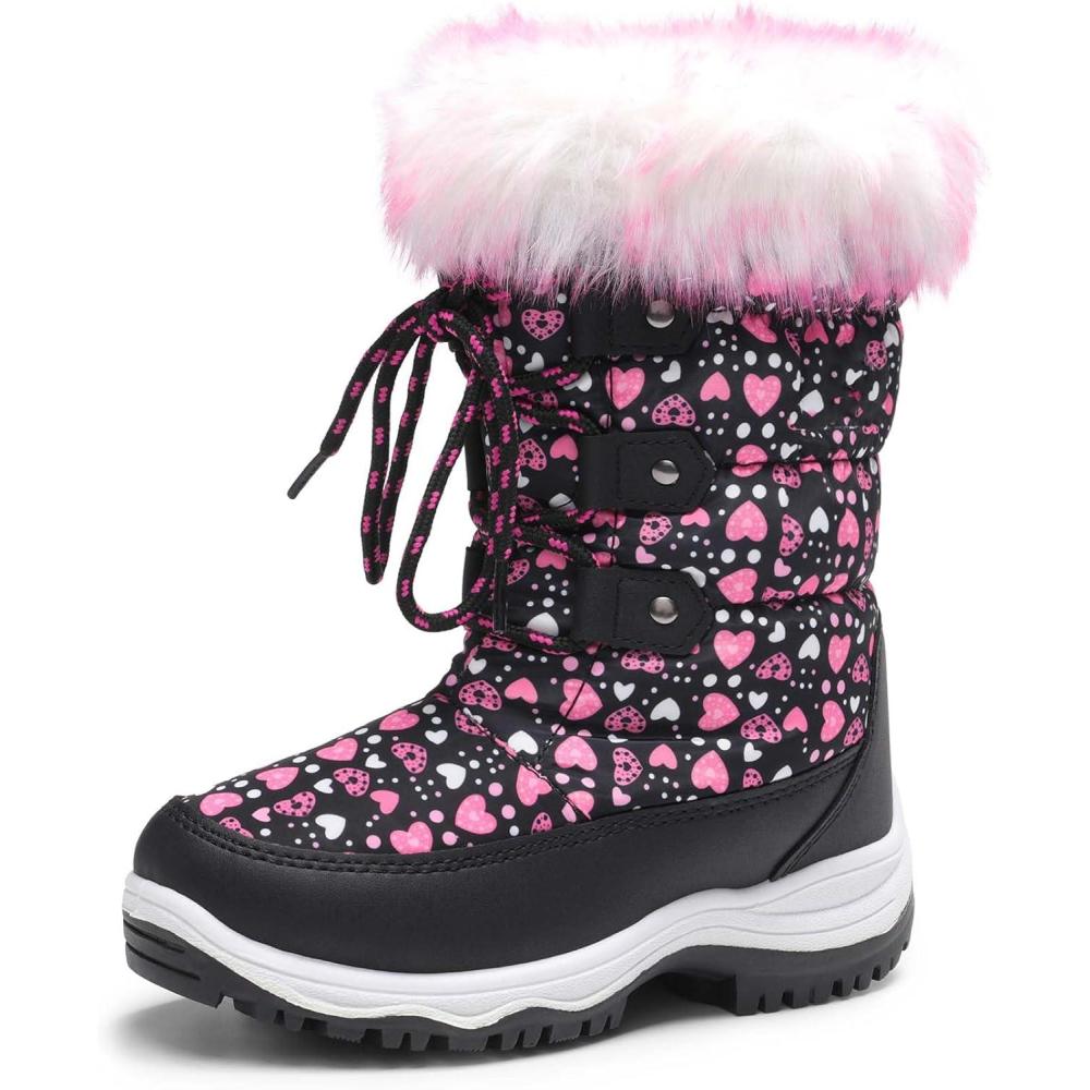 imageDREAM PAIRS Girls Snow Boots Warm Cozy AntiSlip Lightweight Mid Calf Faux Fur Lining Winter Shoes for LittleBig KidsBlackPink