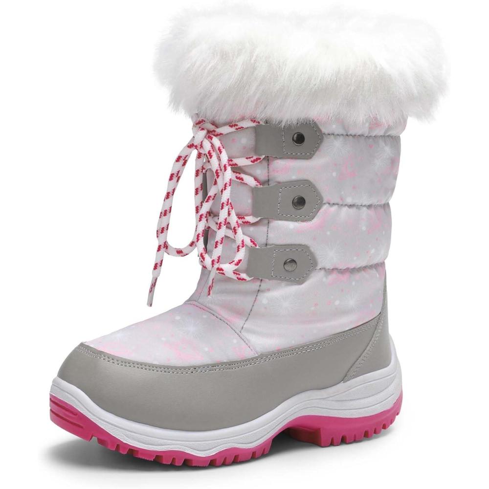 imageDREAM PAIRS Girls Snow Boots Warm Cozy AntiSlip Lightweight Mid Calf Faux Fur Lining Winter Shoes for LittleBig KidsGreyPink