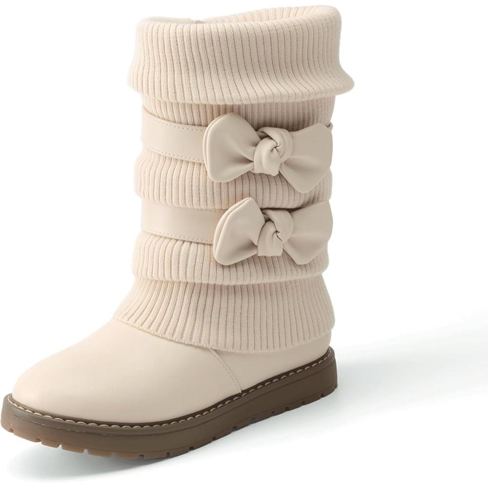 imageDREAM PAIRS Girls Winter Snow Boots Faux Fur Lined Mid Calf ShoesApricot