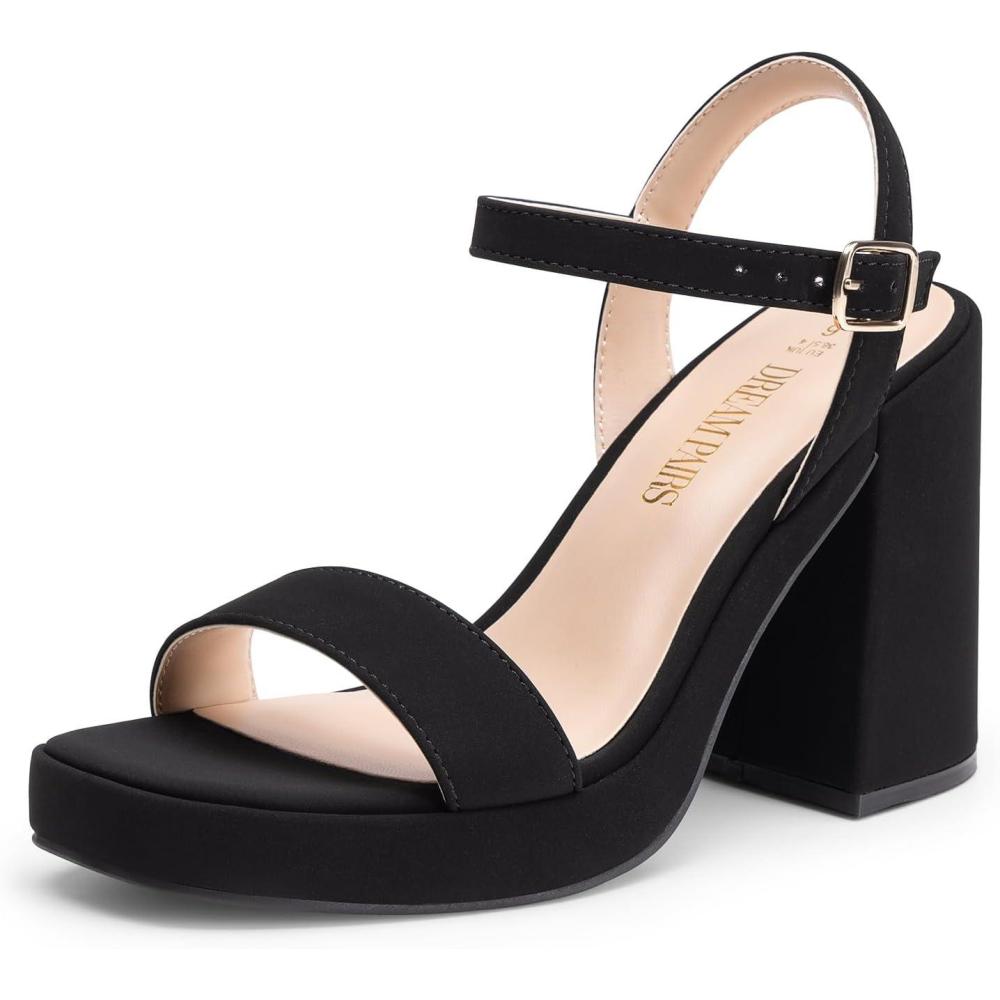imageDREAM PAIRS Heels for Women Block Chunky Platform High Heels Open Toe GISELLE Fashion Wedding Party Evening Prom Dance Ankle Strap Dress Pump Sandals ShoesBlacknubuck