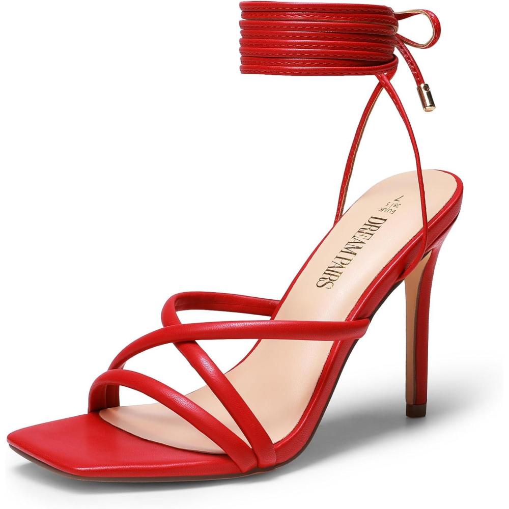 imageDREAM PAIRS Heels for Women Strappy High Stiletto Lace Up Heeled Sandals Square Open Toe Heels for Prom Party DatingRedpu