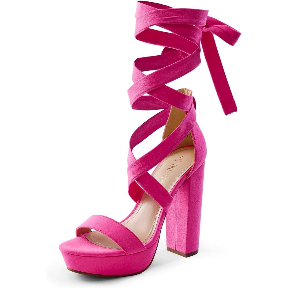 imageDREAM PAIRS High Heels Chunky Block Platform Heels for Women Strappy Gladiator Sexy Open Toe Heels Dressy Pumps SandalsHot Pink