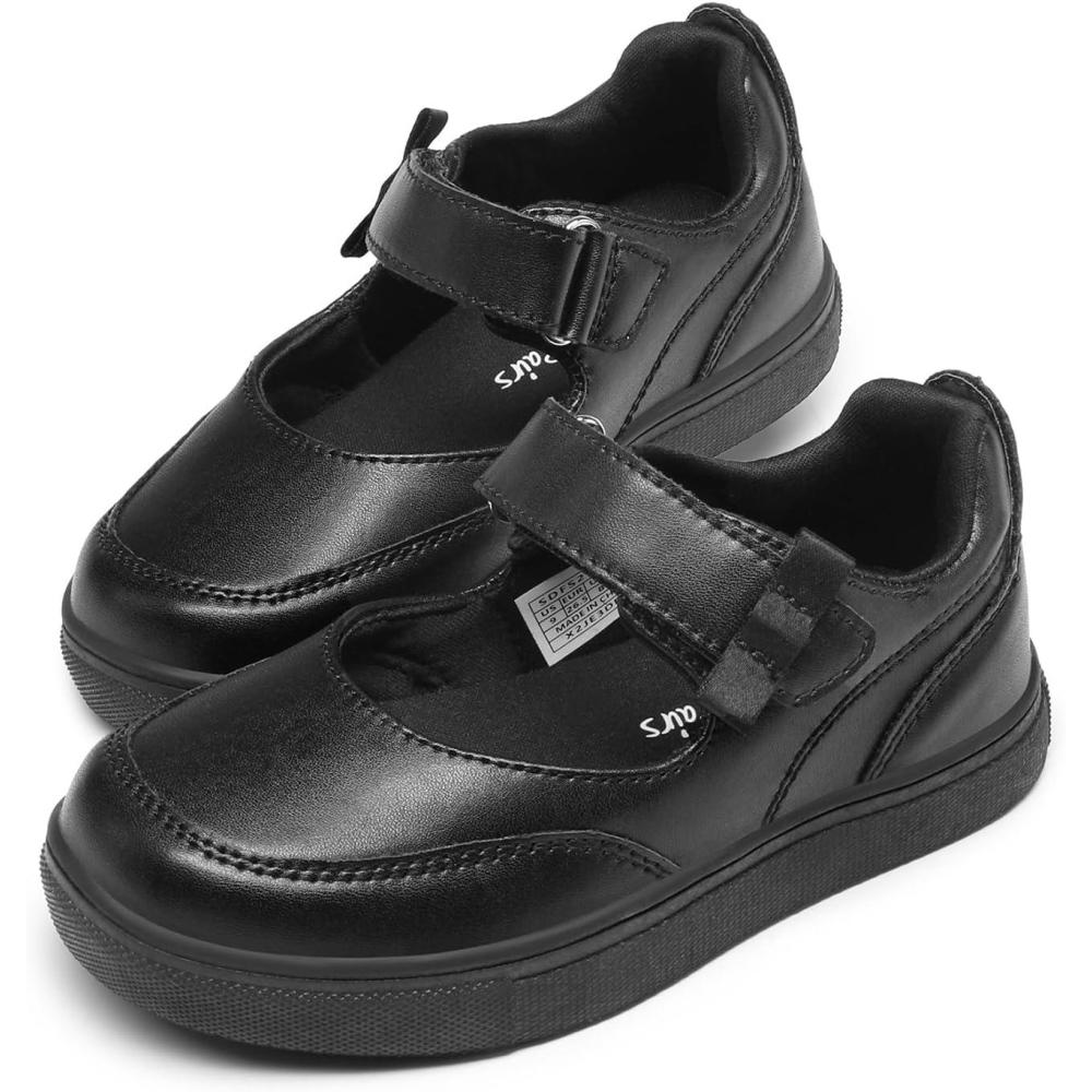 imageDREAM PAIRS Kids Girls Mary Jane Sneakers Strap Toddler Little Girls School Shoes Soft Walking Party Flat ShoesBlack