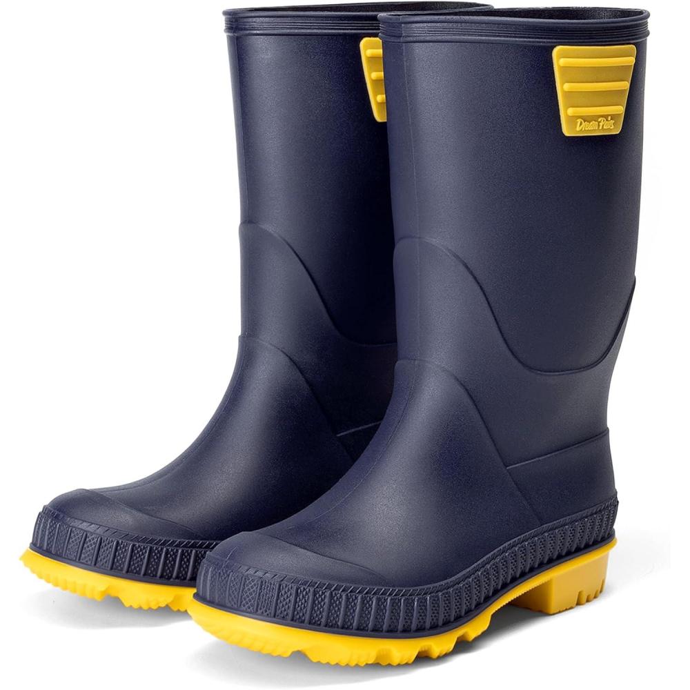 imageDREAM PAIRS Kids Rain Boots EasyOn Lightweight NonSlip Outsole for Boys ampamp Girls Outdoor Rainy Day PlayNavyYellow