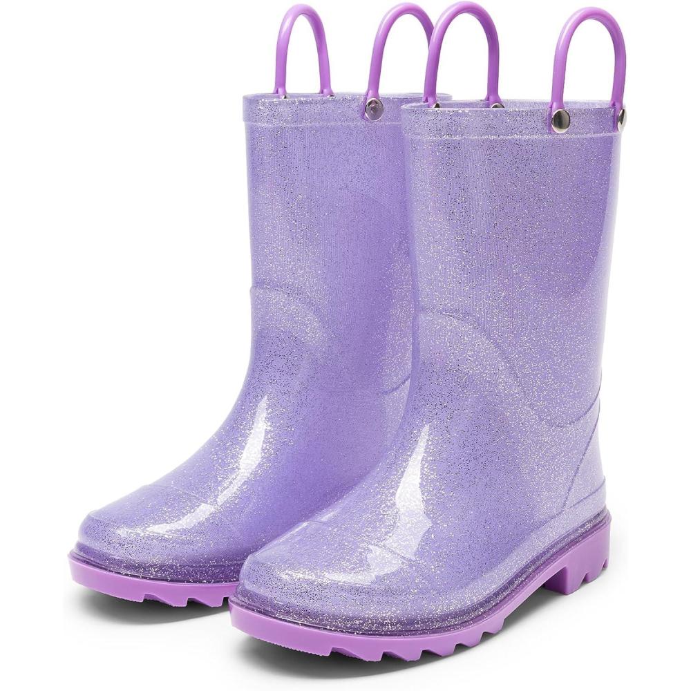imageDREAM PAIRS Kids Rain Boots Glitter Boys Girls with Easyon Handles Sparkly Waterproof Boots Outdoor Playing Rain Boots UnisexChildPurple