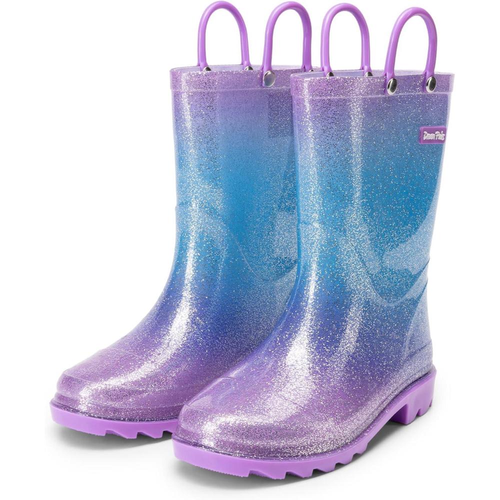 imageDREAM PAIRS Kids Rain Boots Glitter Boys Girls with Easyon Handles Sparkly Waterproof Boots Outdoor Playing Rain Boots UnisexChildPurplePinkBlue