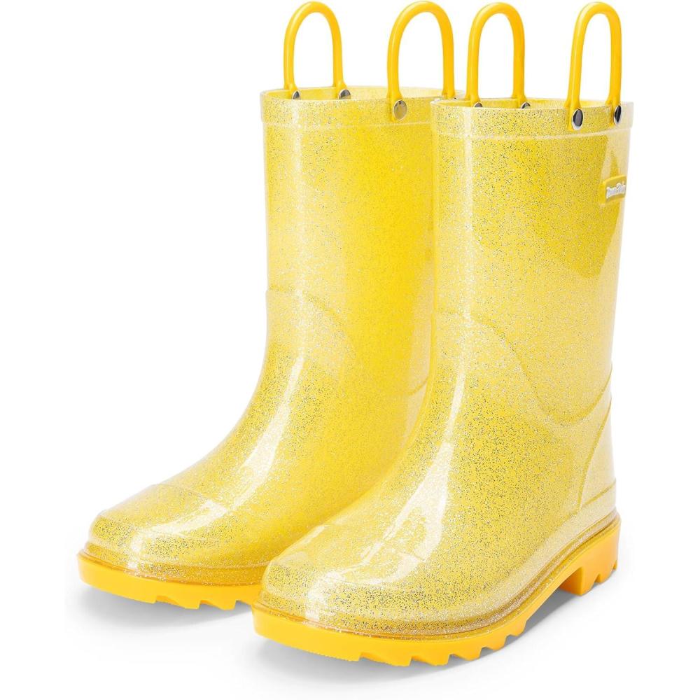 imageDREAM PAIRS Kids Rain Boots Glitter Boys Girls with Easyon Handles Sparkly Waterproof Boots Outdoor Playing Rain Boots UnisexChildYellow