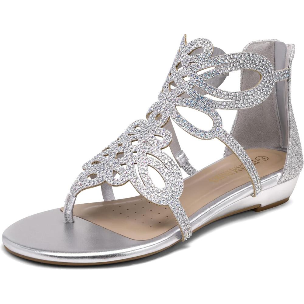 imageDREAM PAIRS Laceup Gladiator Sandals Strappy Dressy Summer Flat Sandals for Women02silver