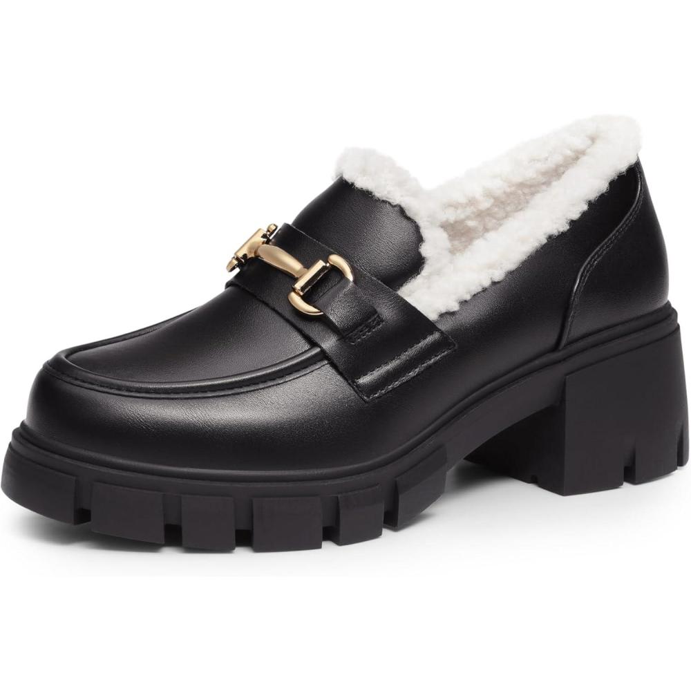 imageDREAM PAIRS Loafers for Women Platform Chunky Loafers Slip On Casual ShoesBlackfurry