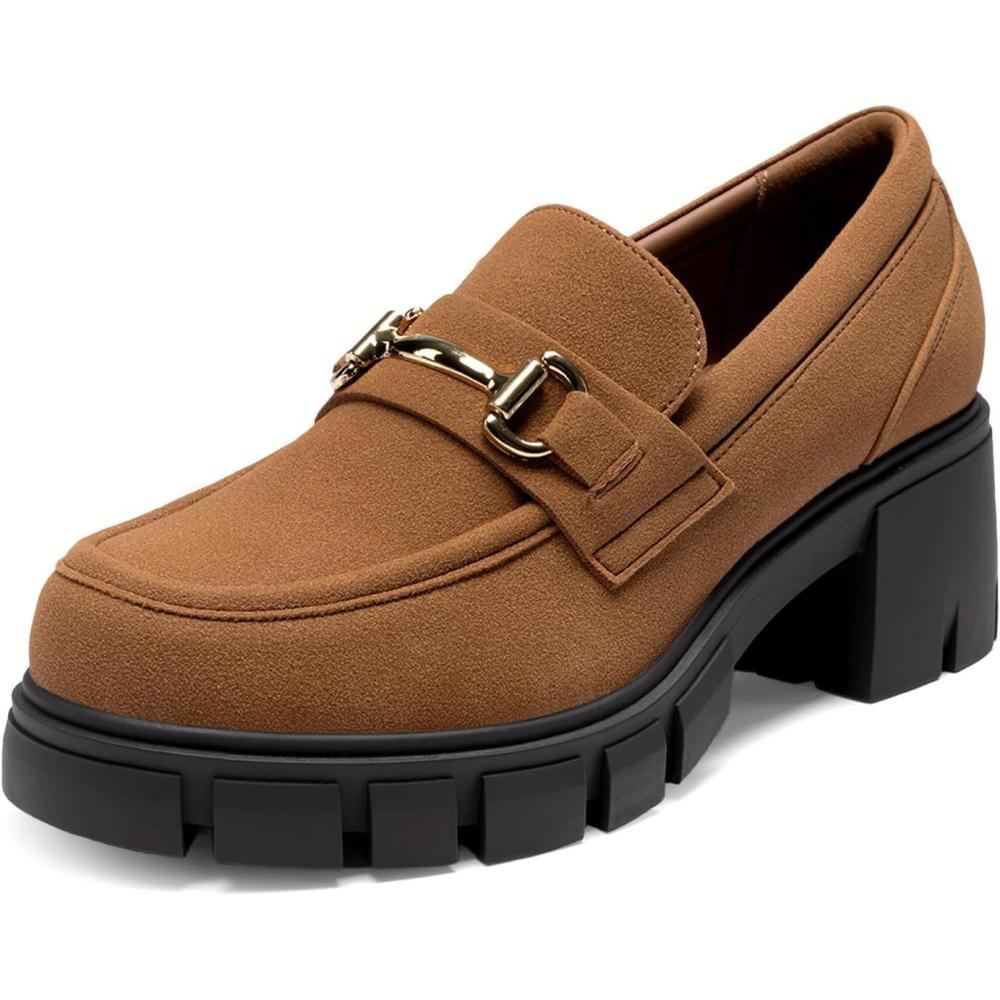 imageDREAM PAIRS Loafers for Women Platform Chunky Loafers Slip On Casual ShoesLight Brown