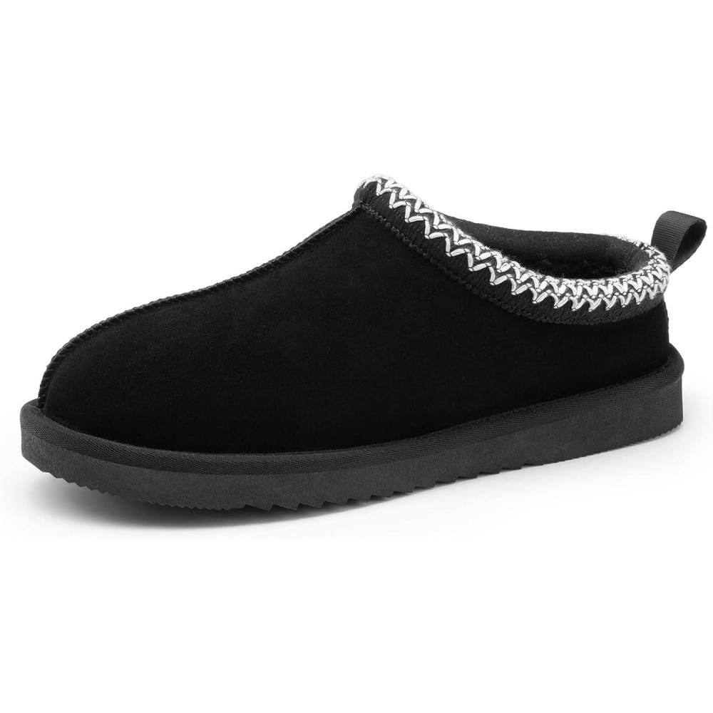 imageDREAM PAIRS Mens Fuzzy Cozy Slippers Genuine Suede Indoor Outdoor Home Comfy Winter Slip On Cute Warm Memory Foam Furry Shoes FuzzyEasyBlack