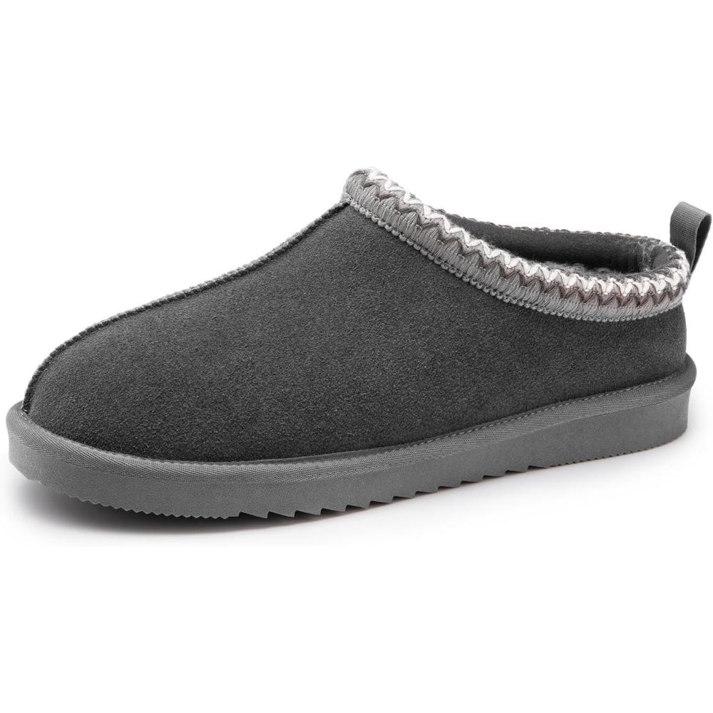 imageDREAM PAIRS Mens Fuzzy Cozy Slippers Genuine Suede Indoor Outdoor Home Comfy Winter Slip On Cute Warm Memory Foam Furry Shoes FuzzyEasyGrey