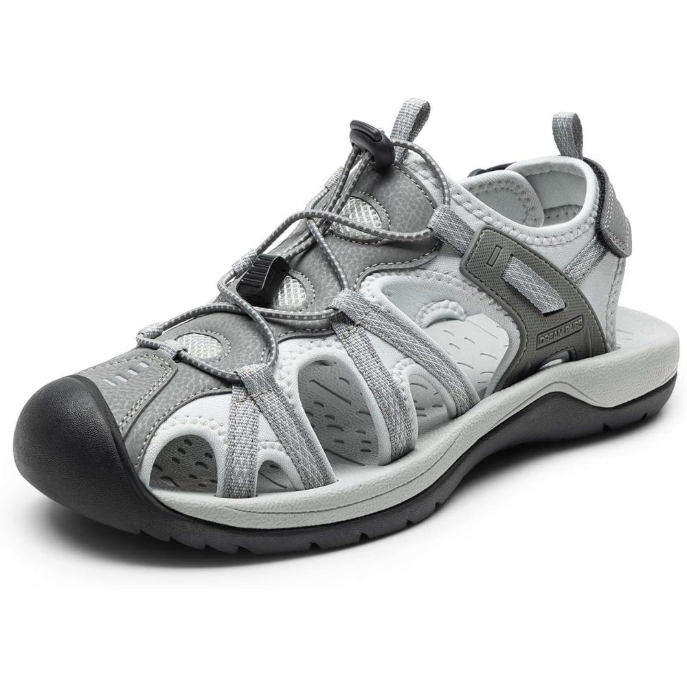 imageDREAM PAIRS Mens Sandals Hiking Water Sport Athletic Beach Outdoor Comfortable Casual Closed Toe Summer Sandal ShoesLight Grey