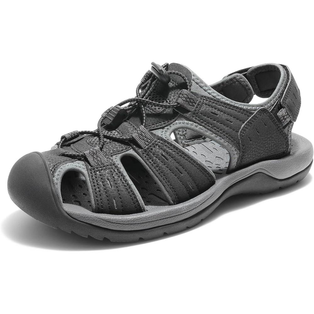 imageDREAM PAIRS Mens Support Sandals Athletic Outdoor QuickDry Mesh Closed Toe Lightweight Comfortable Water ShoesBlackDark Grey