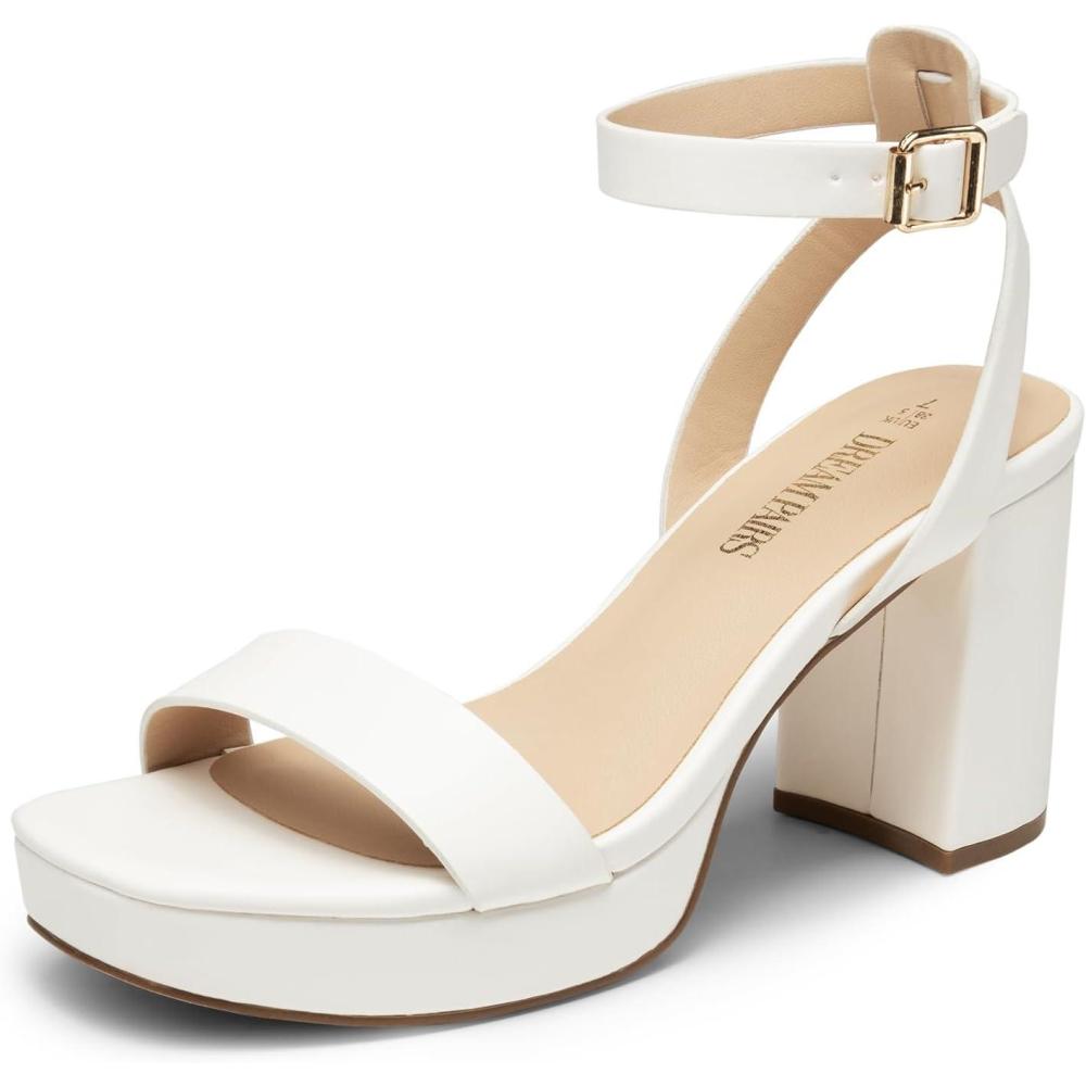 imageDREAM PAIRS Platform Heels for Women High Block Chunky Open Toe Ankle Strap Heels Fashion Wedding Party Evening Prom Dance Dress Pump Sandals ShoesWhitepu