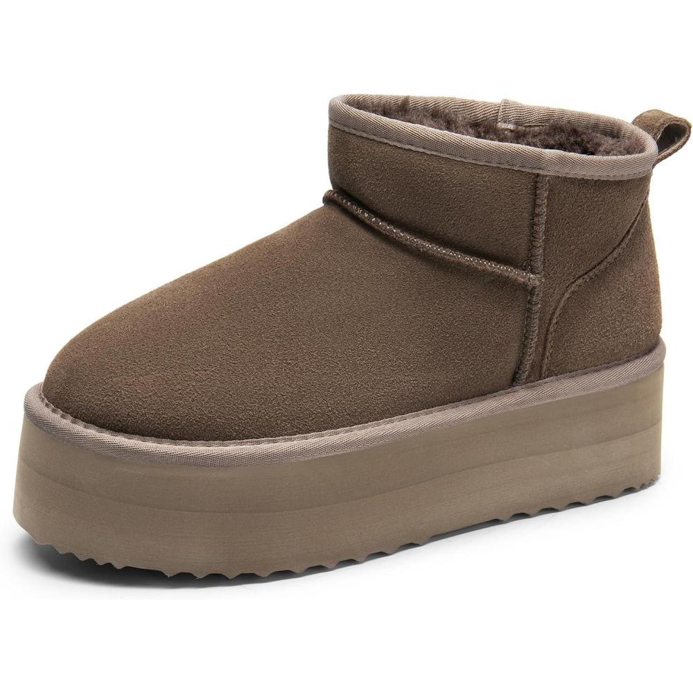 imageDREAM PAIRS Platform Mini Boots for Women Suede Genuine Leather Classic Winter Ankle Snow Boots with Memory Foam Insole Lightweight AntiSlip Outsole FuzzyClassicTaupe
