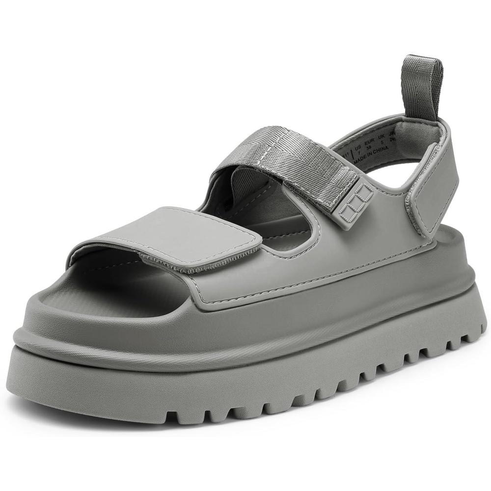 imageDREAM PAIRS Platform Sandals for Women Chunky Open Toe Dress Walking Comfortable Flat Sandals for SummerGrey