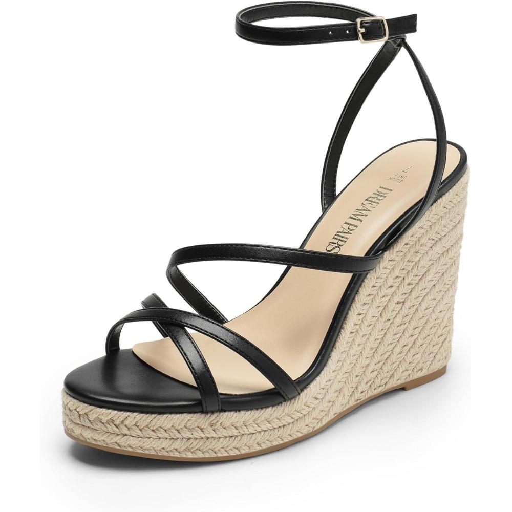imageDREAM PAIRS Strappy Espadrille Platform Wedge Sandals for Women Dressy Summer Comfortable Open Toe Sandals with Cushioned Insole and Ankle Strap BuckleBlack