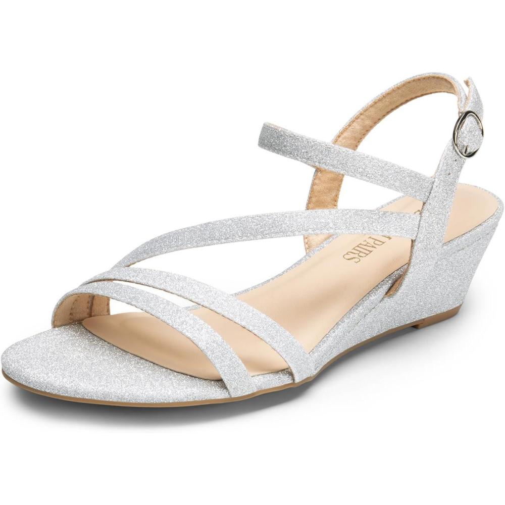 imageDREAM PAIRS Strappy Wrapped Dressy Wedge Sandals Comfortable Ankle Strap Open Toe Evening Dress Wedding Dance Summer ShoesSilverglitter
