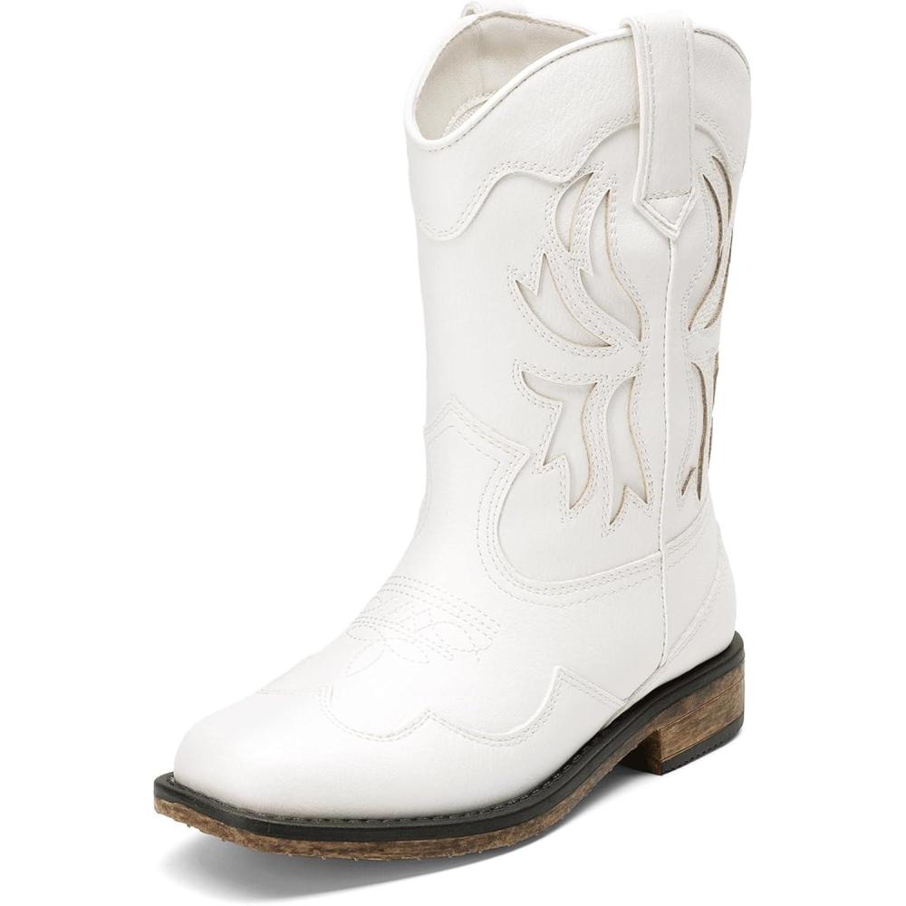 imageDREAM PAIRS Toddler Cowboy Boots Cowgirl Boots for Girls Square Toe Mid Calf Boys Western Fashion Riding Shoes for ToddlerLittle KidBig KidWhite
