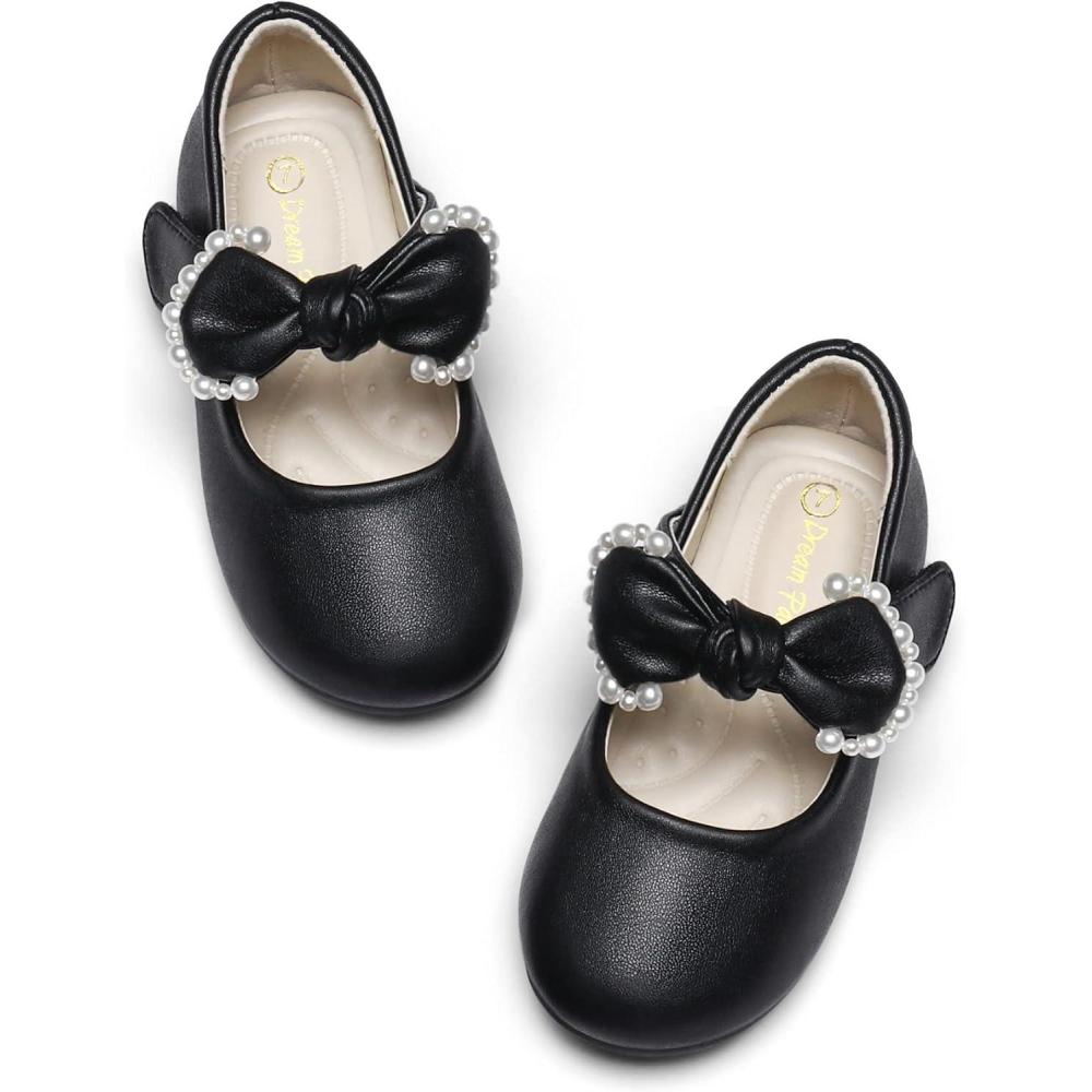 imageDREAM PAIRS Toddler Flower Girl Dress Shoes Little Girls Mary Janes Ballet Flats Ballerina Shoes Wedding PartyBlackPu