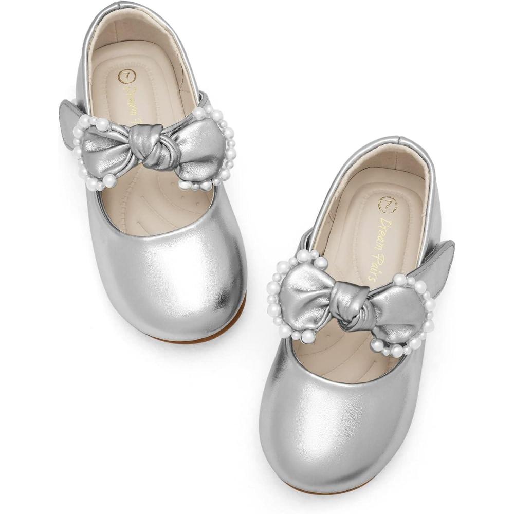 imageDREAM PAIRS Toddler Flower Girl Dress Shoes Little Girls Mary Janes Ballet Flats Ballerina Shoes Wedding PartySliver
